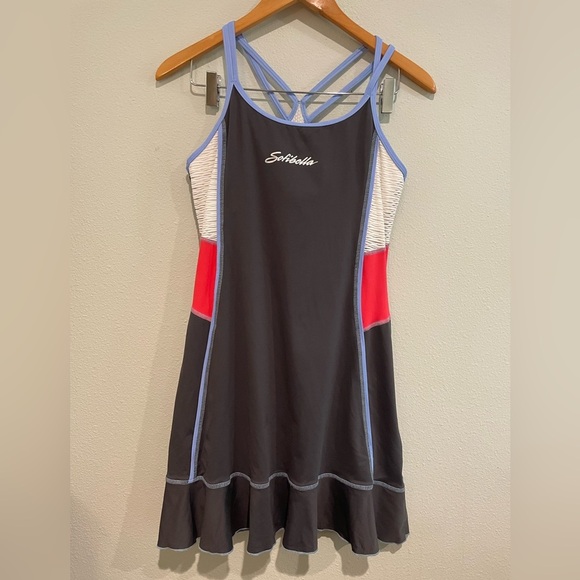 Sofibella tennis dress Made in USA. Grey with red @ white. Built in bra … - Picture 1 of 7